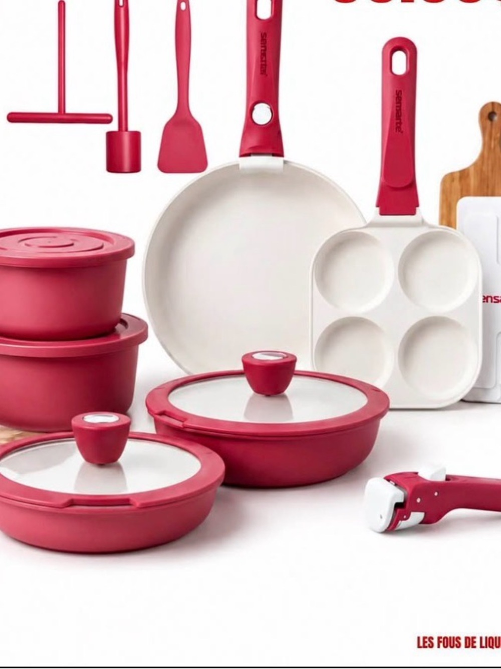 Red Ceramic Nonstick Cookware and Kitchen Tool Set - Versatile 10-Piece Set